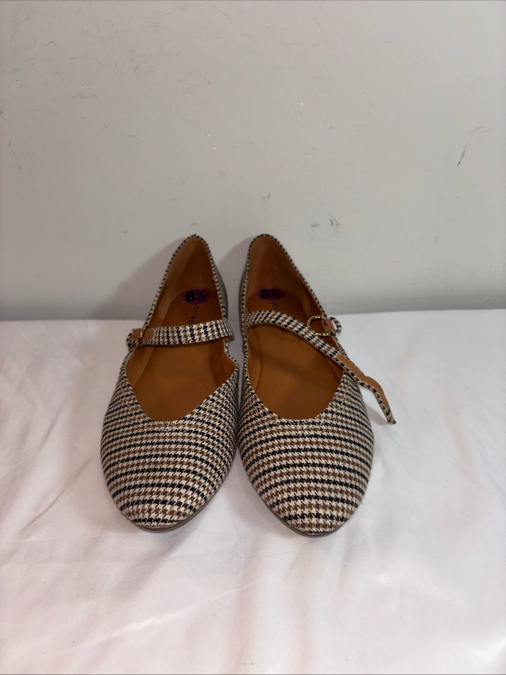 Lucky Brand Houndstooth Mary Jane Flats in Brown and Black. 7/8